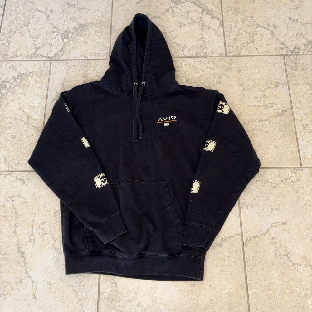 Avid Outdoors Hoodie Black Dark & Stormy Fishing Beach Large Mens